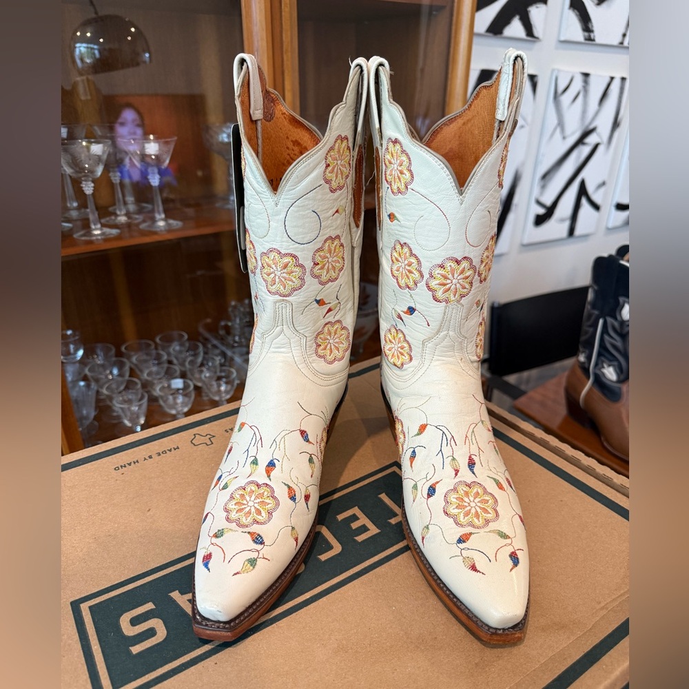 Lucchese Cream Floral Heeled Boots